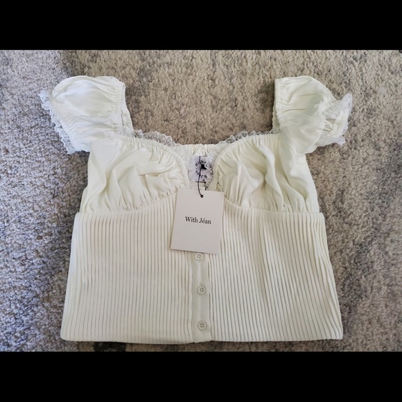 NWT With Jéan Remi lace puff sleeve top - SIZE M - Picture 9 of 11